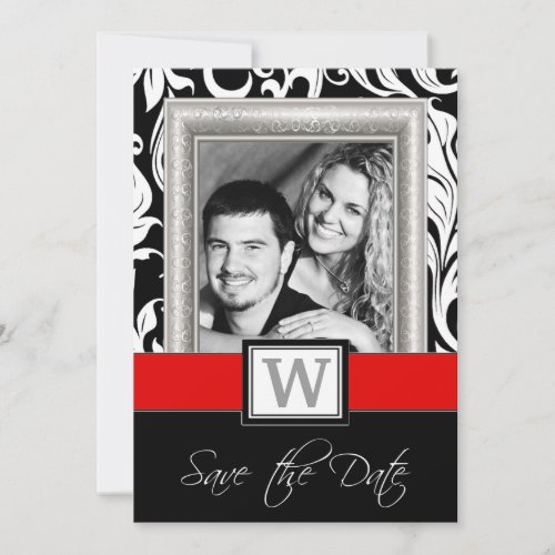 Black White Damask  Red  Wedding Save the Dates Save The Date