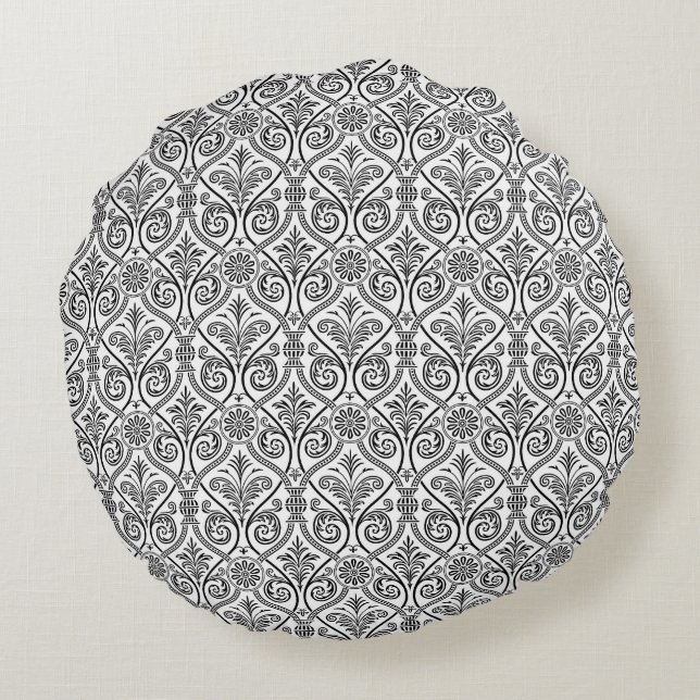 Black & White Damask Round Pillow (Back)