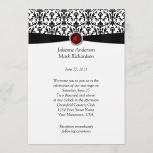 Black White Damask Ruby Gemstone Wedding Invitatio Invitation