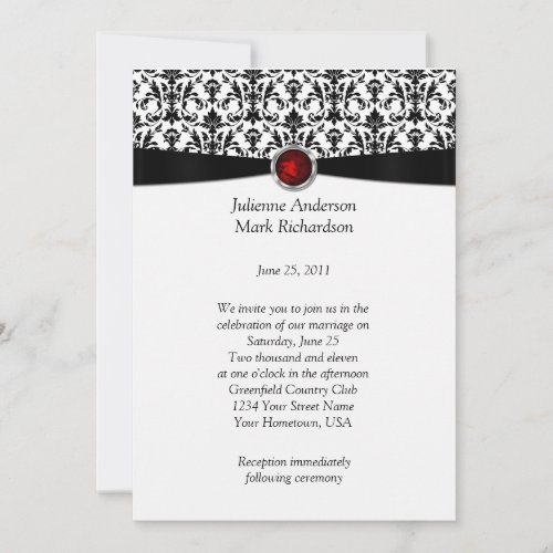 Black White Damask Ruby Gemstone Wedding Invitatio Invites