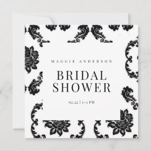 Black & White Damask Square Bridal Shower Invitation