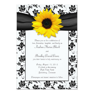 Black White Damask Sunflower Wedding Invitation