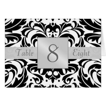Black & White Damask Table Number Folded Card by theedgeweddings at Zazzle
