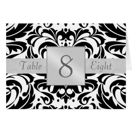 Black & White Damask Table Number Folded Card