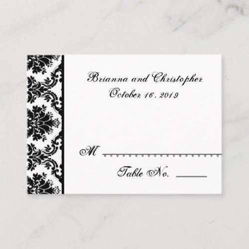 Black White Damask Table Place Card Wedding Party Business Card