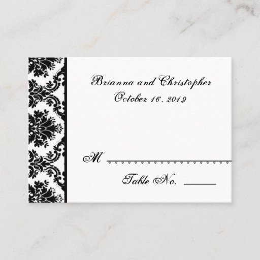 Customizable Black White Damask Table Place Card Wedding Party Business Card