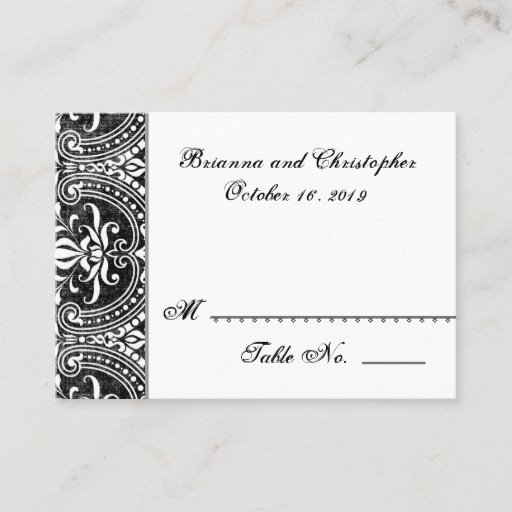 Customizable Black White Damask Table Place Card Wedding Party Business Cards