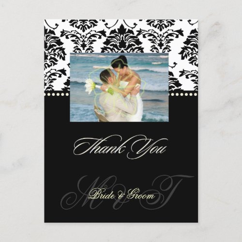 Black   White Damask Thank You Photo postcards Postcard