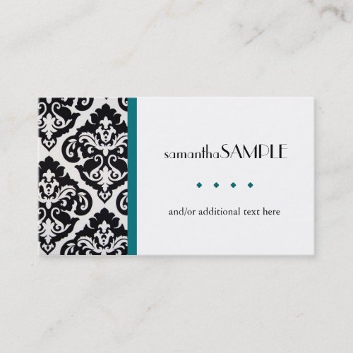 Black &amp; White Damask, Turquoise Business Cards