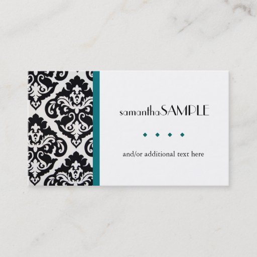 Customizable Black &amp; White Damask, Turquoise Business Cards