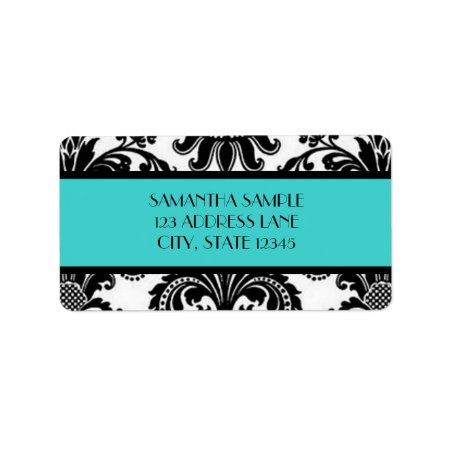 Black & White Damask, Turquoise Label