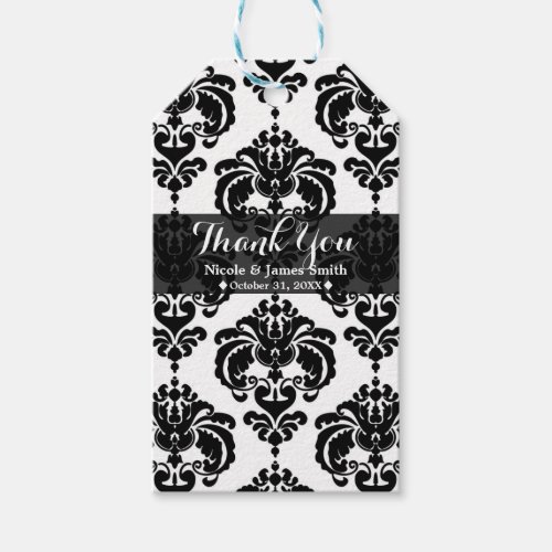 Black  White Damask Vintage Wedding Event Favor Gift Tags