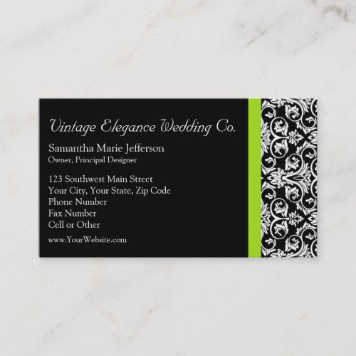 Black/White Damask w/Chartreuse Green Accent Strip Business Card
