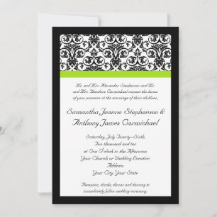 Black/White Damask w/Chartreuse Green Accent Strip Invitation