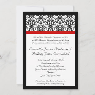 Black/White Damask w/ Ravishing Red Accent Invitation