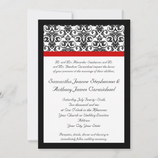 Black/White Damask w/ Ravishing Red Accent Invitation