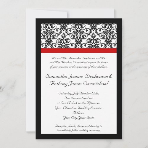 BlackWhite Damask w Ravishing Red Accent Invitation