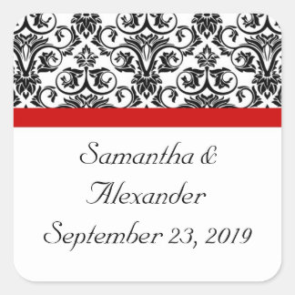 Black/White Damask w/ Ravishing Red Accent Square Sticker