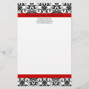 Black/White Damask w/ Ravishing Red Accent Stationery