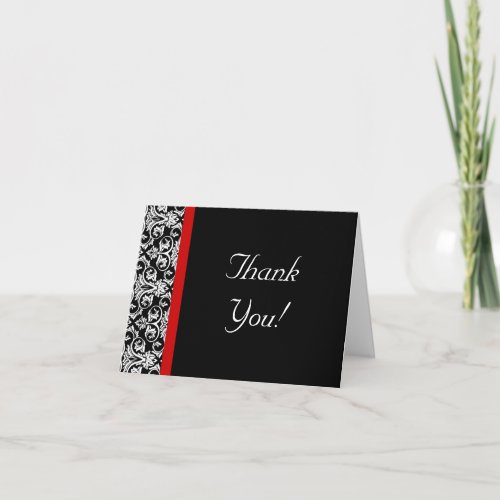 BlackWhite Damask w Ravishing Red Accent Thank You Card