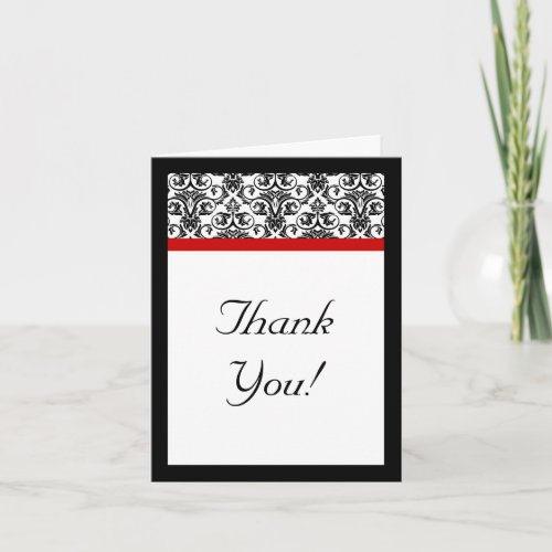 BlackWhite Damask w Ravishing Red Accent Thank You Card