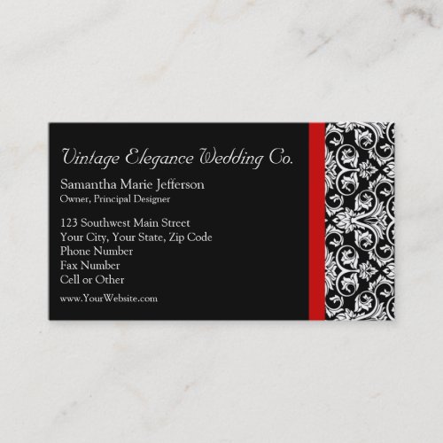 Black/White Damask w/ Red Accent Fashion Business Business Card Templates