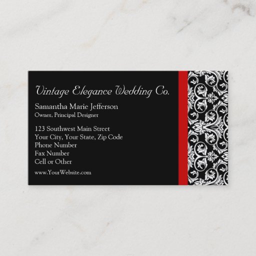Customizable Black/White Damask w/ Red Accent Fashion Business Business Card Templates
