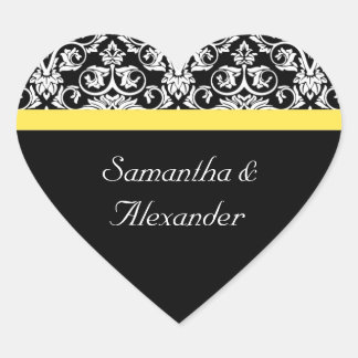 Black/White Damask w/Vibrant Yellow Heart Sticker