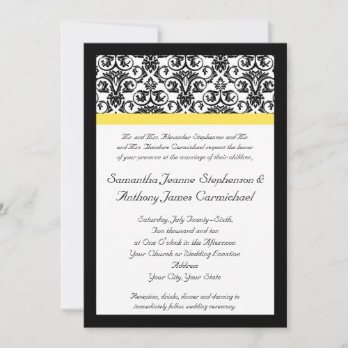 Black/White Damask w/Vibrant Yellow Custom Invitation