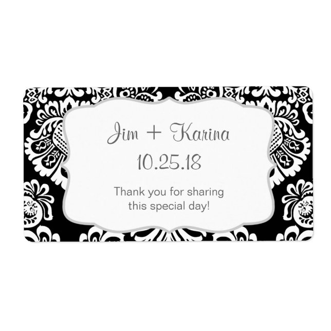 Black white damask Water Bottle - customize it! Label (Front)