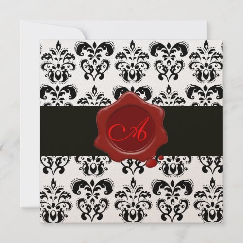 BLACK  WHITE DAMASKWAX SEAL MONOGRAM champagne Invitation