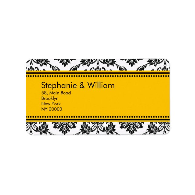 Black & White Damask Wedding Address Labels (Front)