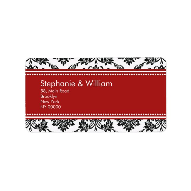 Black & White Damask Wedding Address Labels (Front)
