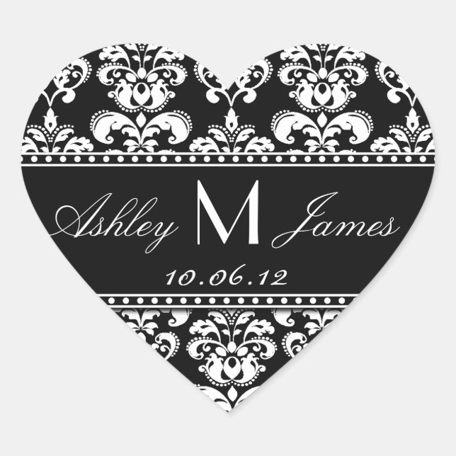 Black White Damask Wedding Favour Sticker (Front)