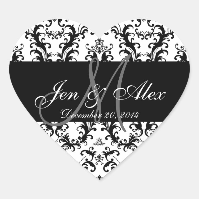 Black White Damask Wedding Favour Stickers (Front)