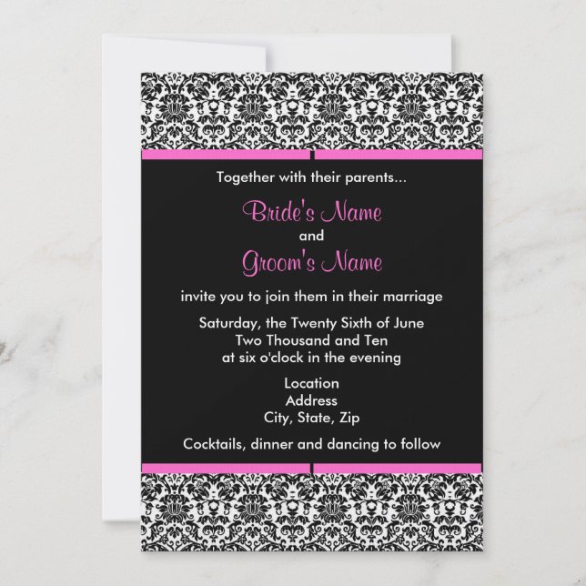 Black & White Damask Wedding Invitation (Front)