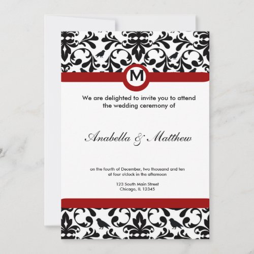 Black &amp; White Damask Wedding Personalized Invitations