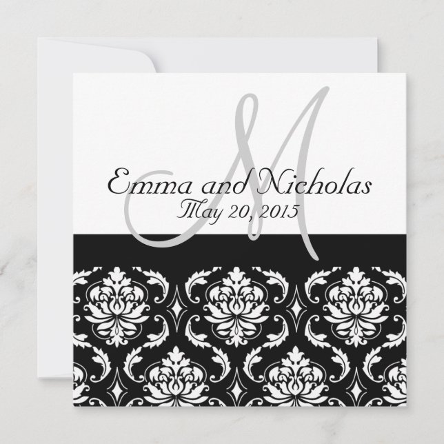 Black White Damask Wedding Invitation (Front)