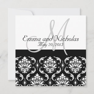 Black White Damask Wedding Invitation