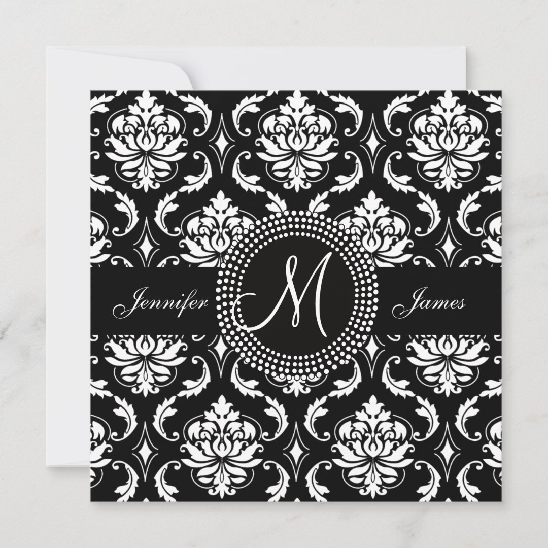 Black White Damask Wedding Invitations Zazzle