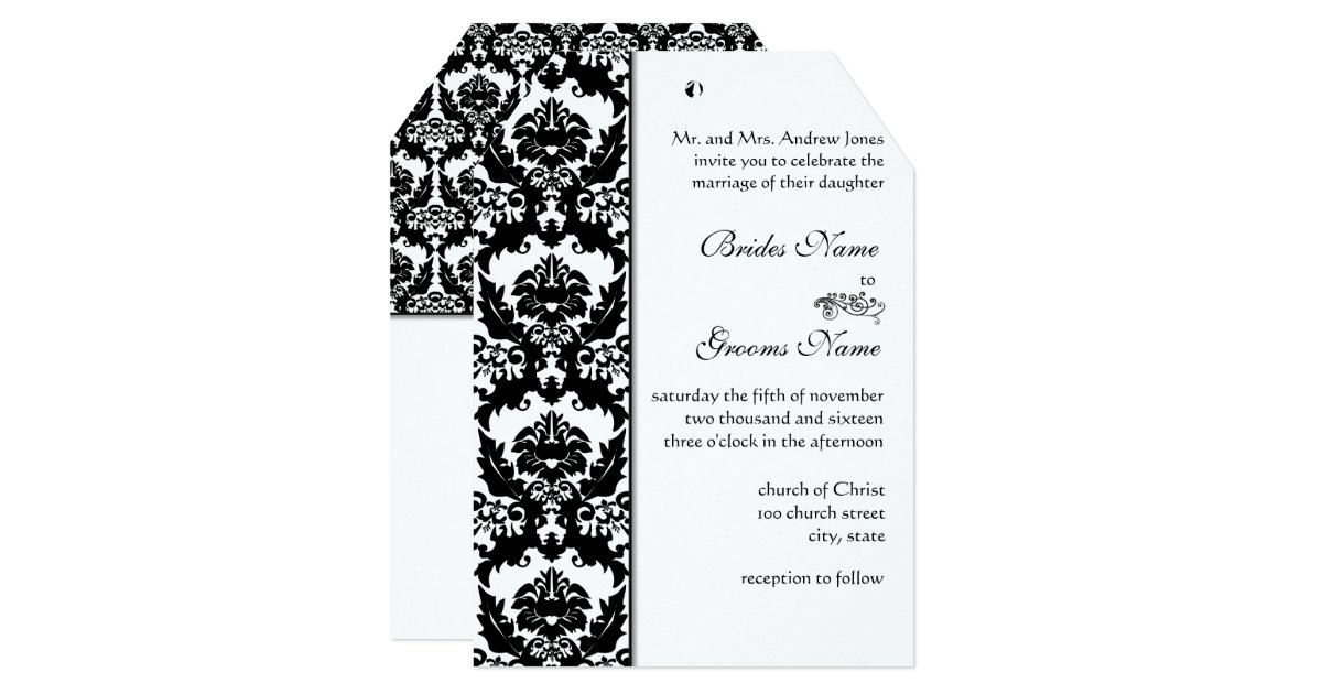 Black & White Damask Wedding Invitations Zazzle