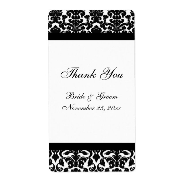 Black White Damask Wedding Labels (Front)