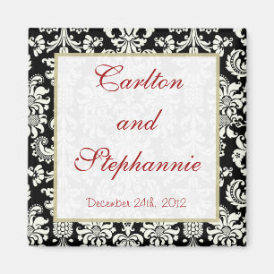 Black/White Damask Wedding Magnet Favor