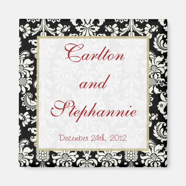 Black/White Damask Wedding Magnet Favor (Front)
