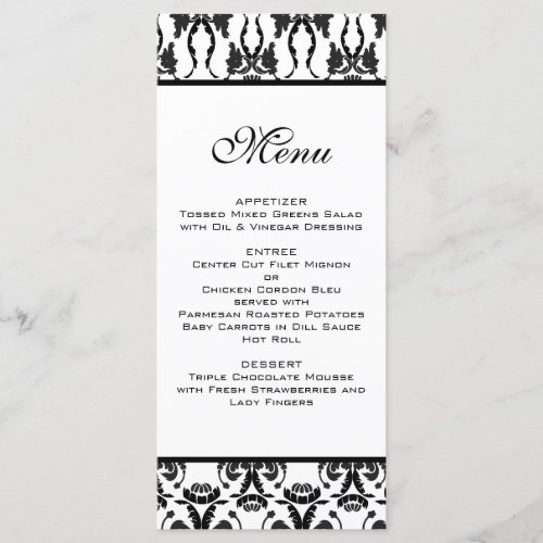 Black  White Damask Wedding Menu