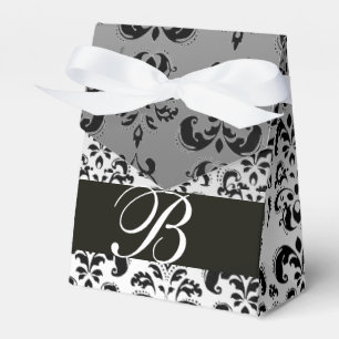 BLACK WHITE DAMASK WEDDING MONOGRAM Elegant Favor Boxes