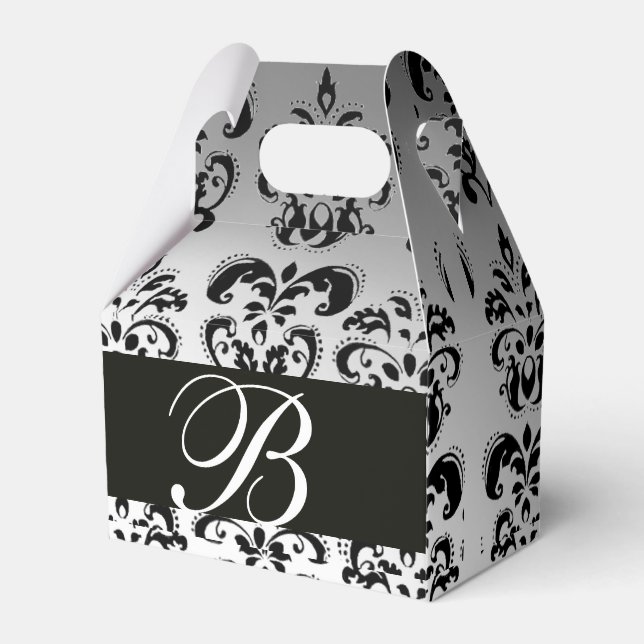 BLACK WHITE DAMASK WEDDING MONOGRAM Elegant Favor Boxes (Front Side)