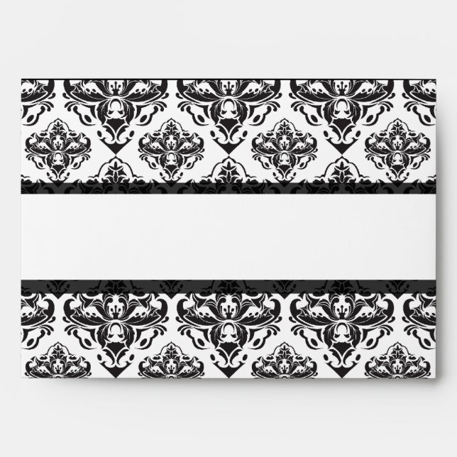 Black White Damask Wedding Monograms Envelope (Front)