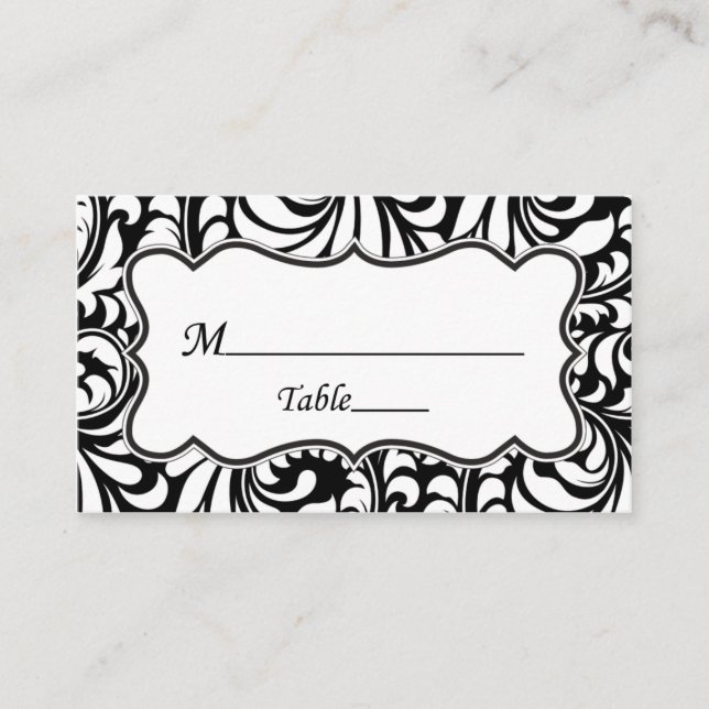 Black White Damask Wedding Place Cards Elegant (Front)