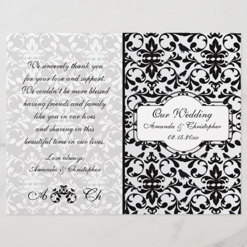 Black white damask Wedding program Flyer